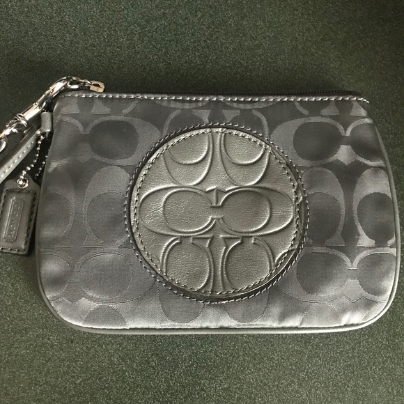 Coach Gray Canvas Leather Signature C Wristlet Mini Pouch - Picture 1 of 16
